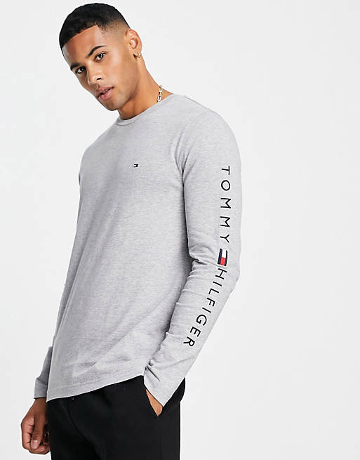 Tommy Hilfiger arm logo cotton long sleeve top in gray heather | ASOS