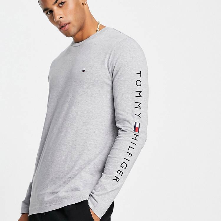 Tommy Hilfiger arm logo cotton long sleeve top in gray heather | ASOS