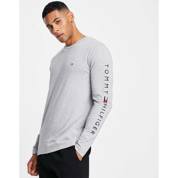 Tommy Hilfiger arm logo cotton long sleeve top in gray heather | ASOS