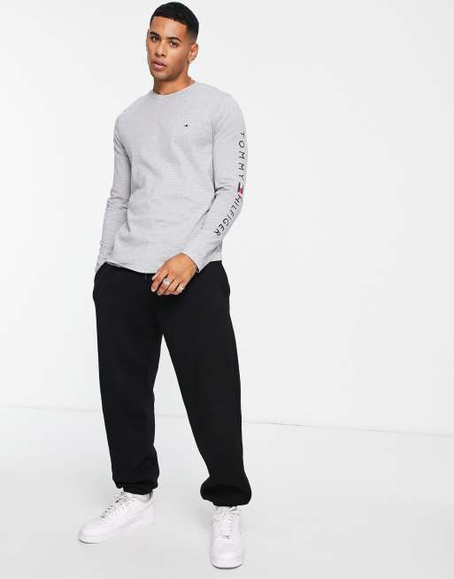 top in heather | sleeve gray long Tommy arm Hilfiger logo ASOS cotton