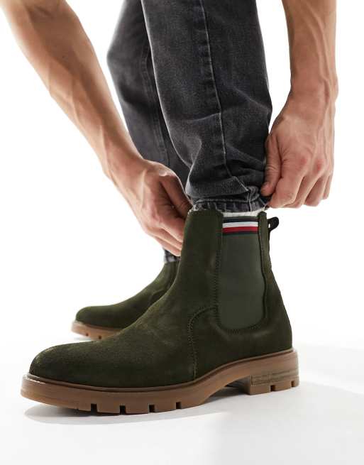 Tommy Hilfiger - Armygrønne Chelsea-støvler i ruskind