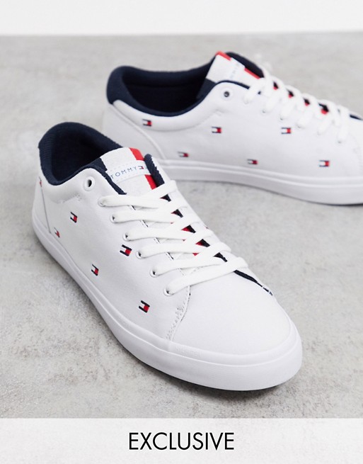 Tommy Hilfiger ASOS exclusive all over flag logo canvas trainers in white