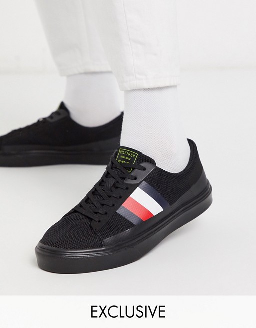 Tommy Hilfiger ASOS exclusive lightweight stripe knit trainers in triple black