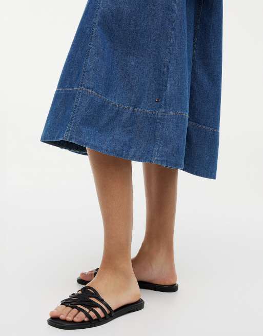 Tommy Hilfiger – Ausgestelltes Midi-Jeanskleid in Dunkelblau mit Gürtel, 3 von 6