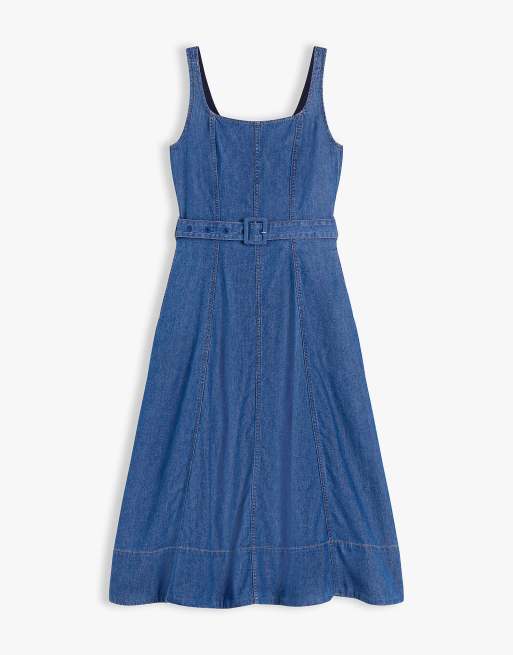 Tommy Hilfiger – Ausgestelltes Midi-Jeanskleid in Dunkelblau mit Gürtel, 5 von 6