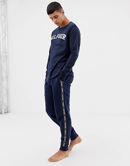 side taping cuffed Hilfiger Tommy authentic | logo navy sweatpants with in lounge ASOS