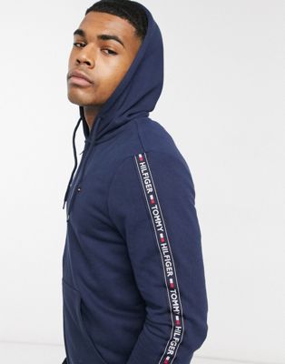 Tommy Hilfiger authentic full zip lounge hoodie with side logo taping in navy - ASOS Price Checker