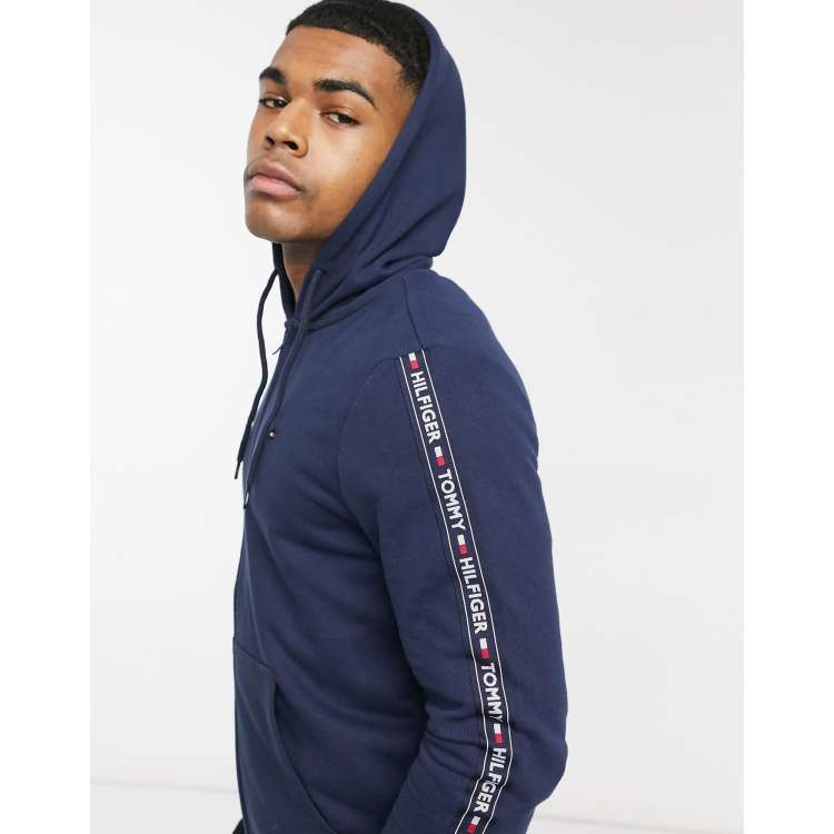 Tommy hilfiger full zip tape hoodie on sale navy