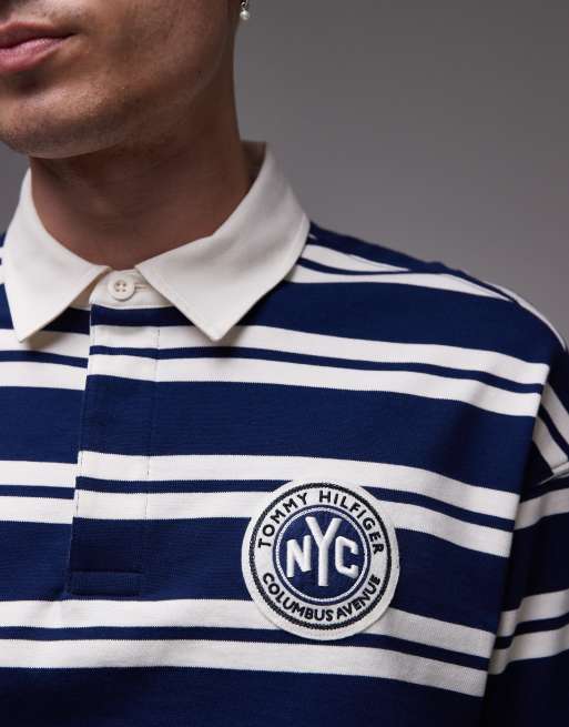 Tommy Hilfiger – Authentic – Gestreiftes Rugby-Oberteil in Marineblau und Weiß mit Logo auf der Brust, 3 von 4