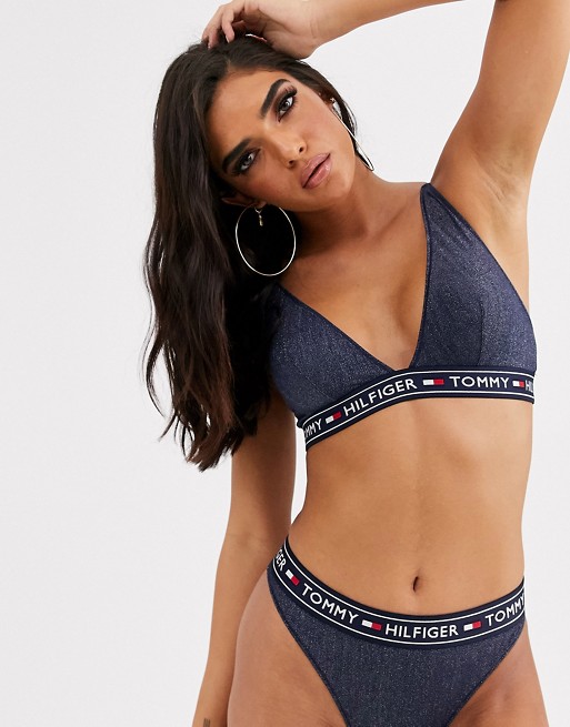 Tommy Hilfiger Authentic Holiday sparkle triangle bralette in navy
