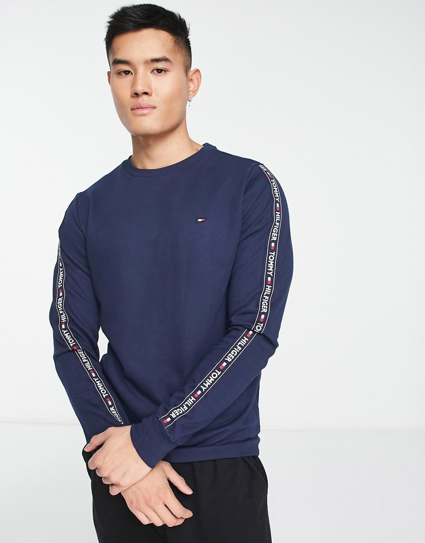 Tommy Hilfiger authentic lounge sweatshirt with side logo taping in navy marl-Grey