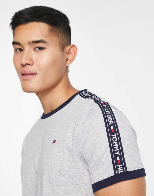 Tommy Hilfiger authentic lounge t-shirt side logo taping in grey, 3 of 4