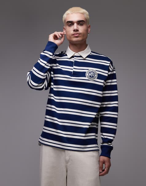 Tommy Hilfiger authentic stripe chest logo rugby top in navy and white - view 1