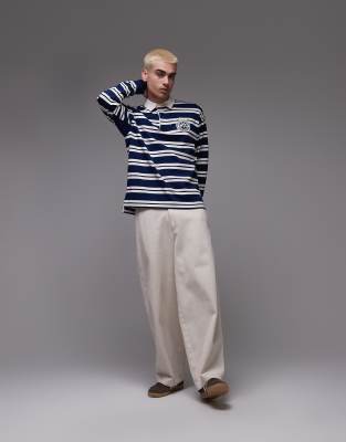 Tommy Hilfiger authentic stripe rugby top in navy and off white