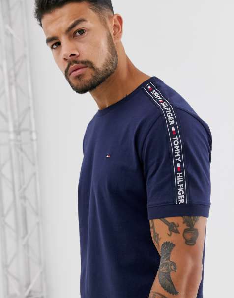 tommy hilfiger authentic cuffed lounge joggers with side logo taping in navy
