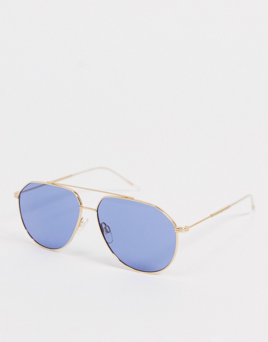 Tommy Hilfiger aviator sunglasses in gold metal with blue lens