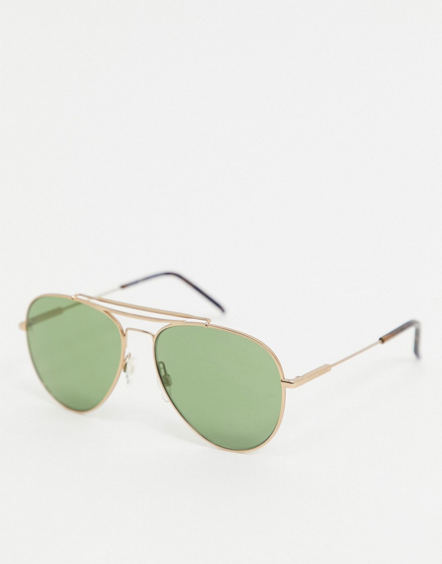 Tommy Hilfiger aviator sunglasses in gold with brow bar