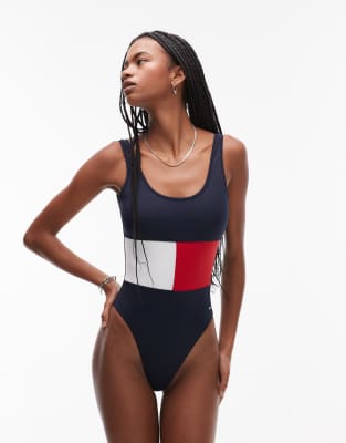 Tommy Hilfiger - Badeanzug in Marineblau mit Flaggenlogo