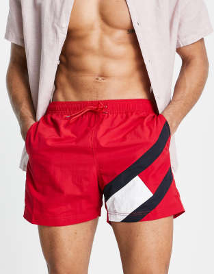 Tommy Hilfiger swim shorts with side logo in red - ASOS Price Checker