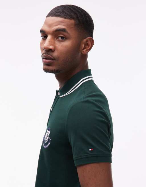 Tommy Hilfiger badge pique polo shirt in dark green, 4 of 5