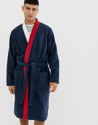 Tommy Hilfiger - Badstoffen badjas met logo en sjaalkraag in marineblauw