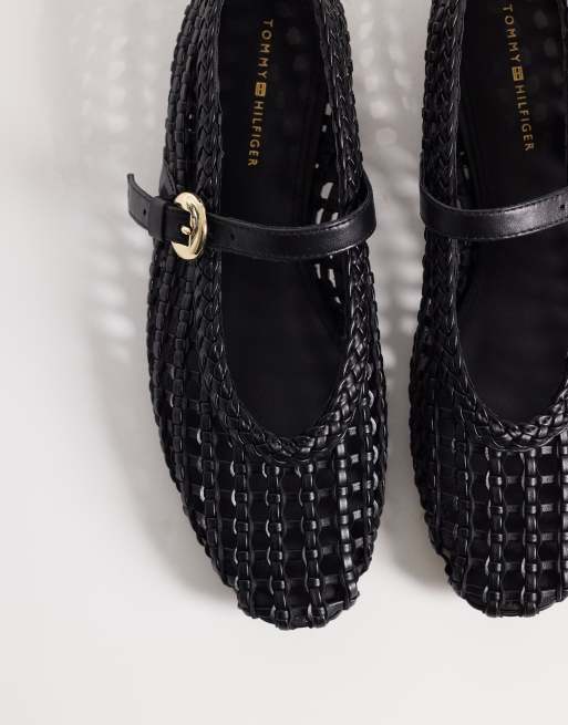 Tommy Hilfiger - Bailarinas negras de cuero entretejido premium, 2 de 4
