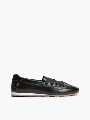 Ballerina-Sneaker aus Leder in Schwarz mit TH-Monogramm Schwarz 38