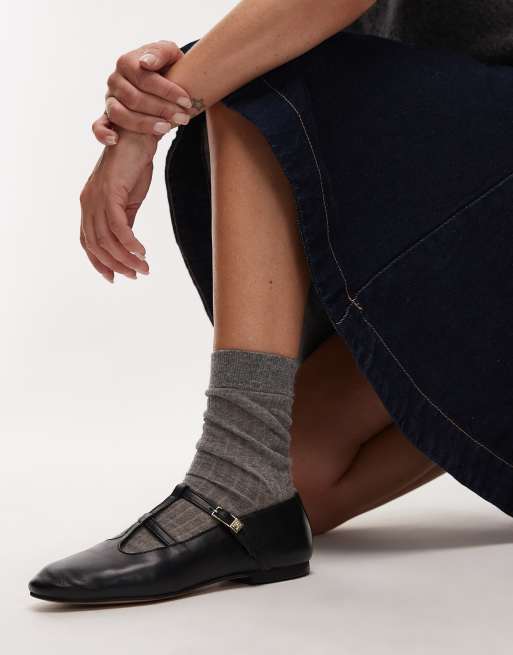 Tommy Hilfiger Ballerina's van leer in zwart ASOS