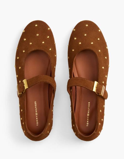 Tommy Hilfiger ballerines Mary Jane en daim à boucle cloutée marron, 3 de 7