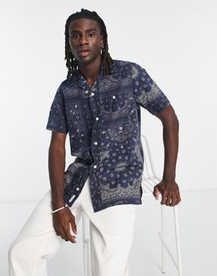 Tommy Hilfiger bandana patchwork print short sleeve shirt regular fit in navy - ASOS Price Checker