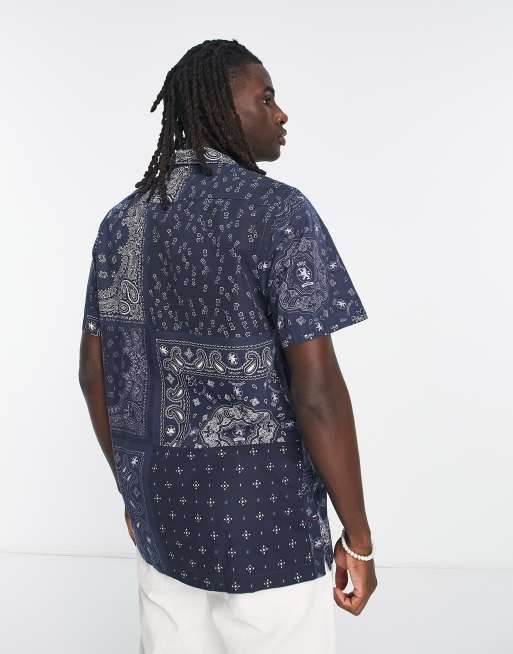 Bandana Patchwork Short Sleeve Shirt In LIGHT BLUE