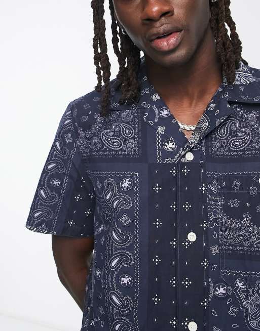 Brown Short Sleeves Shirt bandana Patchwork