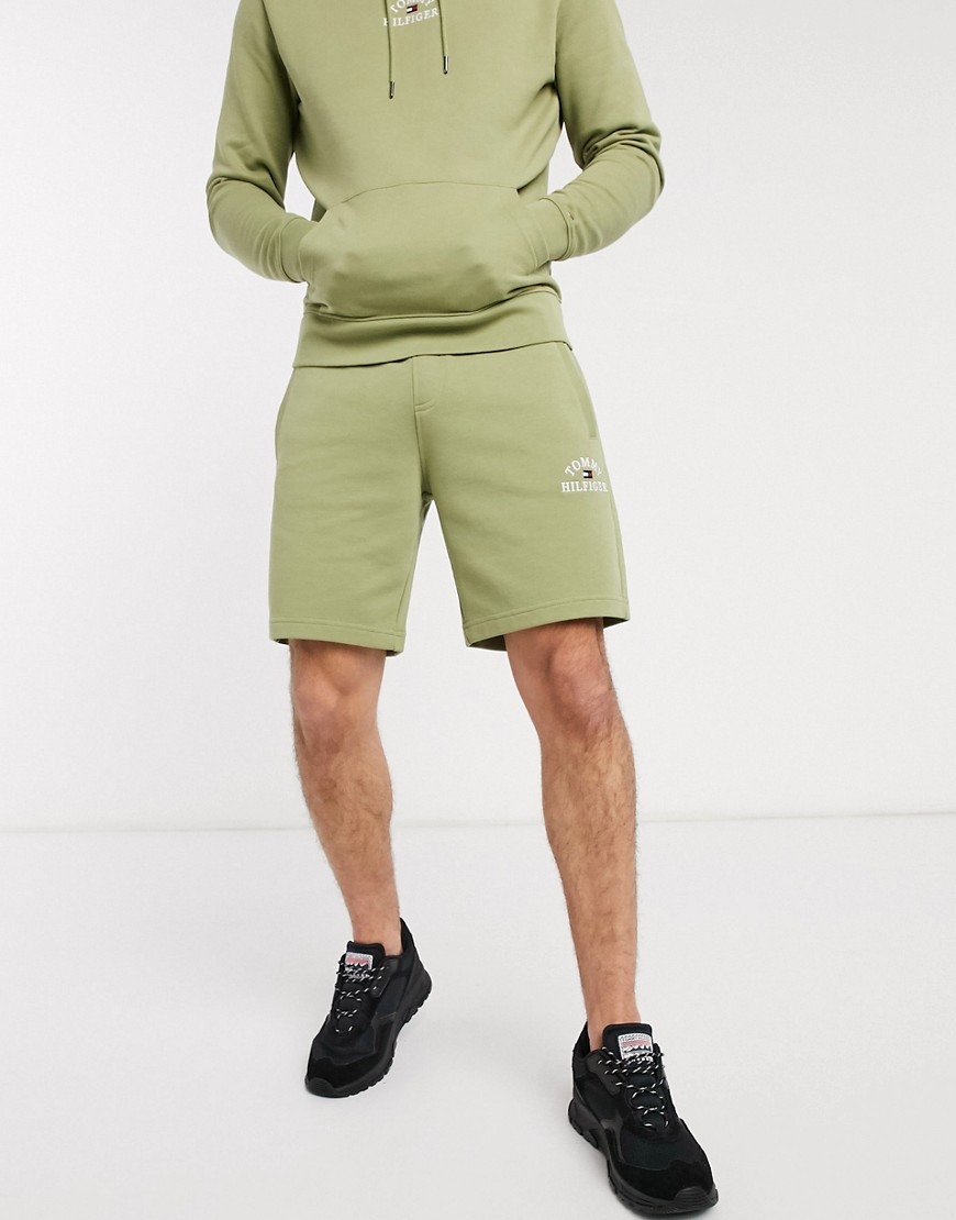 Tommy Hilfiger basic embroidered logo drawstring sweat shorts in faded olive-Green