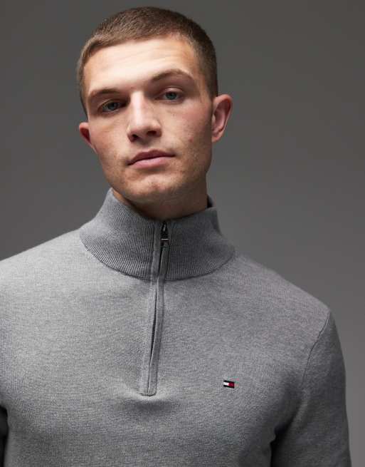 Tommy Hilfiger – Basic-Pullover aus Baumwolle in Grau mit kurzem Reißverschluss, 5 von 5