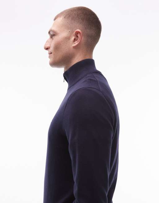Tommy Hilfiger – Basic-Pullover aus Baumwolle in Marineblau mit kurzem Reißverschluss, 4 von 5
