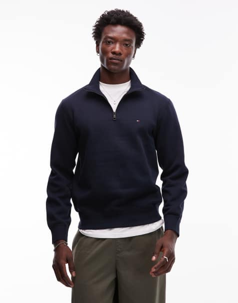 Tommy Hilfiger – Basic-Sweatshirt aus Fleece in Marineblau mit Logo und kurzem Reißverschluss - view 1