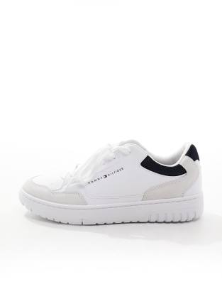 Tommy Hilfiger Basket Leather Mixed Media Essential Sneakers In White