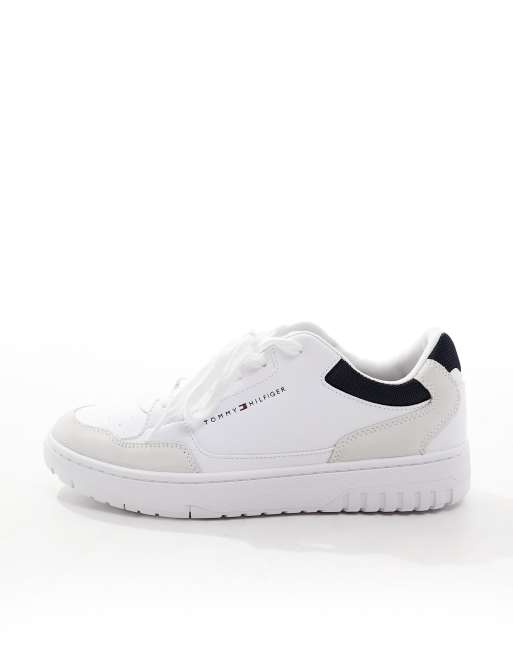 Tommy Hilfiger basket leather mixed media essential sneakers in white, 2 of 5