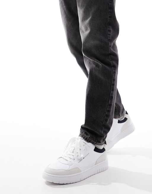 Tommy Hilfiger basket leather mixed media essential sneakers in white, 5 of 5