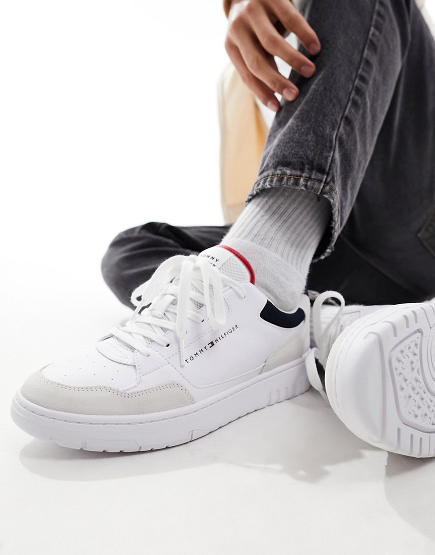 Tommy Hilfiger basket leather mixed media essential trainers in white