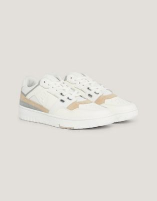 Tommy Hilfiger basket leather panel trainers with chunky sole in Weathered White - ASOS Price Checker