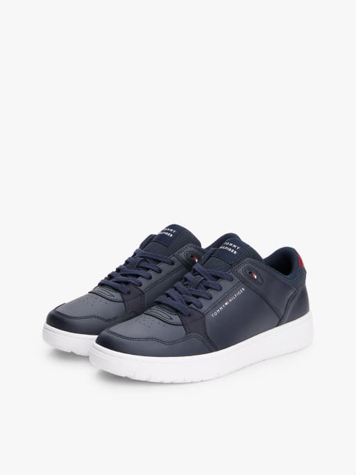 Tommy Hilfiger – Basketball-Sneaker in Marineblau mit verschiedenen Strukturen und Leder