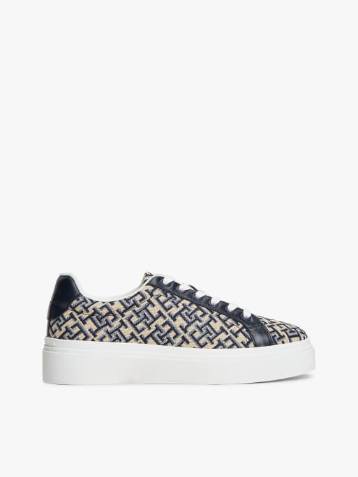Tommy Hilfiger - Baskets à plateforme en textile à monogramme TH - Bleu multicolore