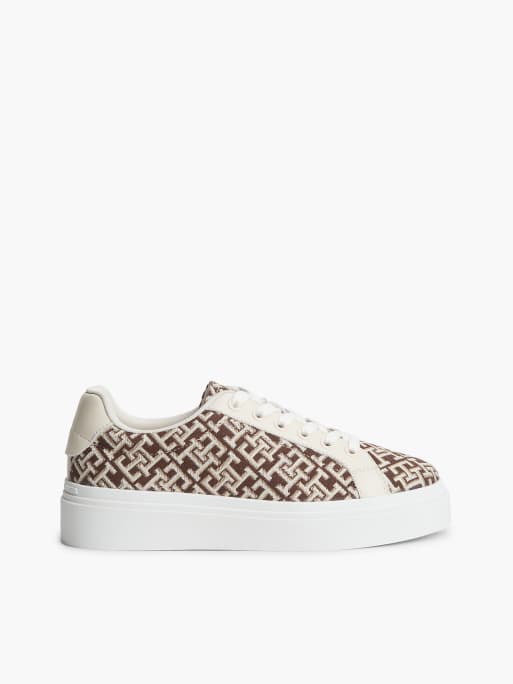 Tommy Hilfiger - Baskets à plateforme en textile à monogramme TH - Marron multicolore