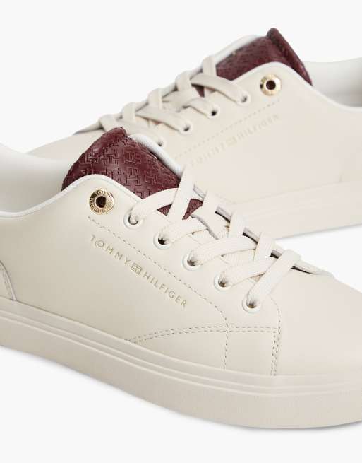Tommy Hilfiger baskets à semelle cupsole en cuir TH monogram, crème douce/lie-de-vin, 6 de 7