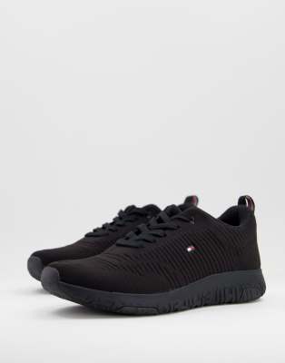 Tommy Hilfiger - Baskets de course en maille avec petit logo drapeau - Noir