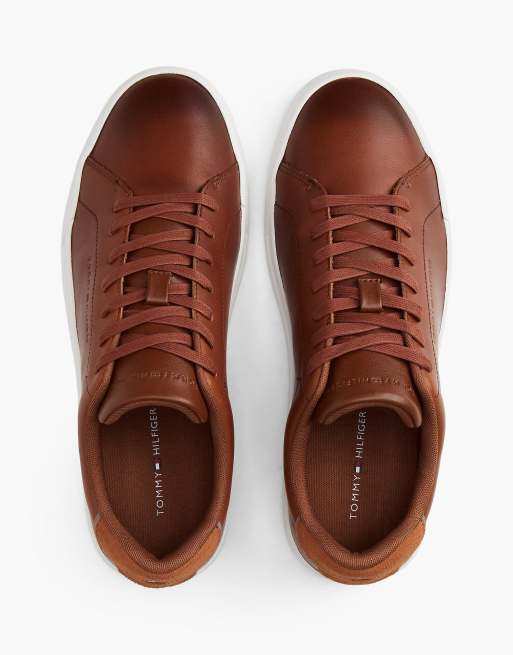 Tommy Hilfiger - Baskets en cuir à logo en relief - Marron clair, 3 de 7