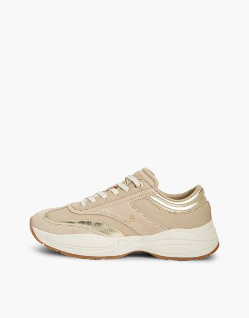 Tommy Hilfiger baskets en daim à monogramme métallique beige, 7 de 7