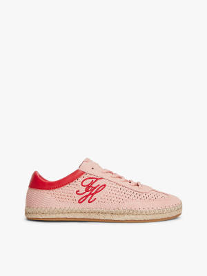 Baskets en maille avec semelle intermédiaire en corde et logo - Rose clair-Rouge 42