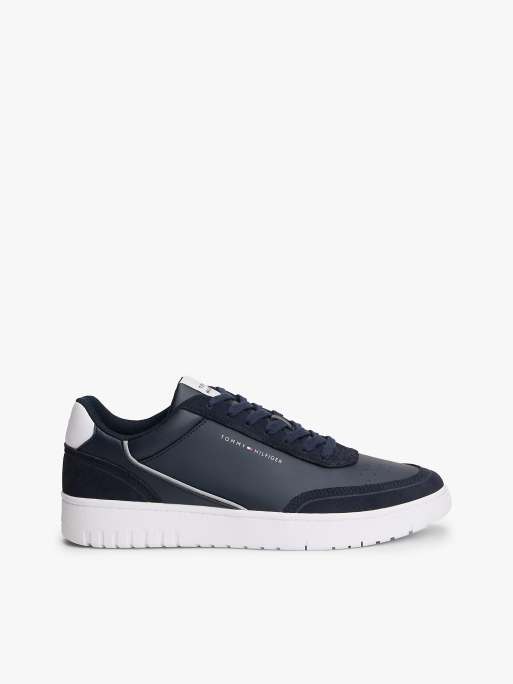 Tommy Hilfiger - Baskets style basketball en cuir texturé mélangé - Beige multicolore